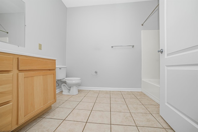 full bathroom featuring tile patterned floors, vanity, tub / shower combination, and toilet