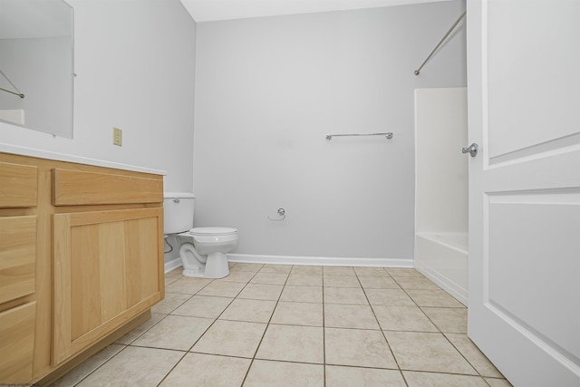 full bath with toilet, shower / tub combination, baseboards, and tile patterned floors