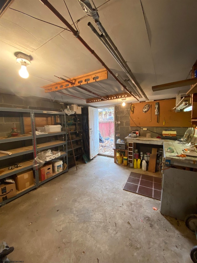 basement featuring a workshop area