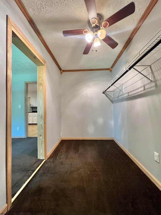 walk in closet featuring carpet floors and ceiling fan