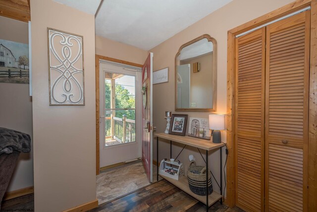 doorway to outside with dark wood-type flooring