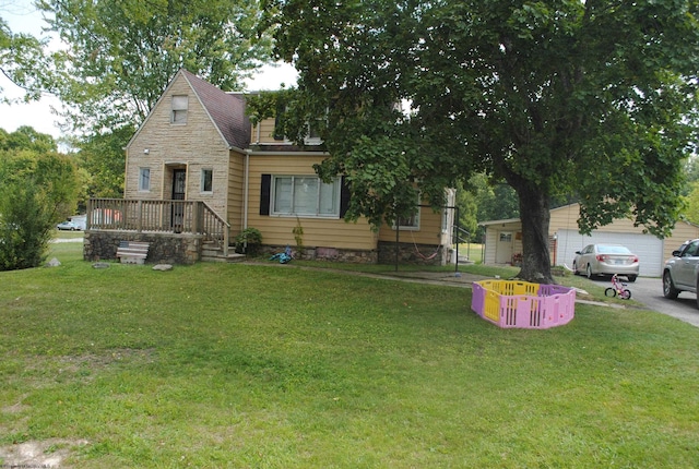 view of front of property featuring stone siding and a front lawn