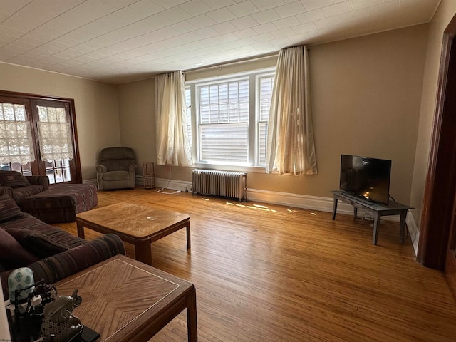 living room with radiator heating unit and wood-type flooring