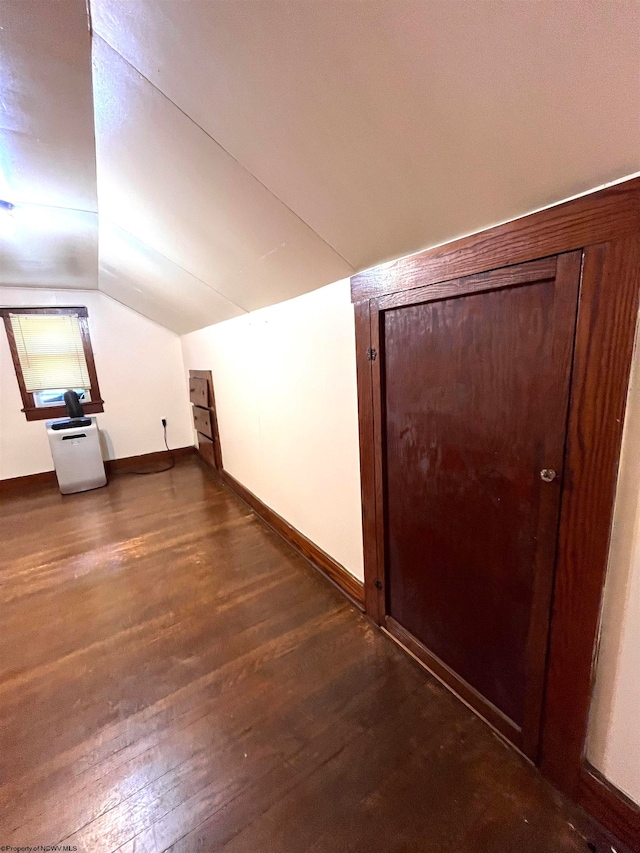 additional living space with lofted ceiling and dark hardwood / wood-style flooring