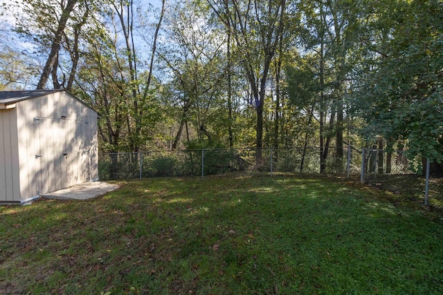 view of yard with a shed