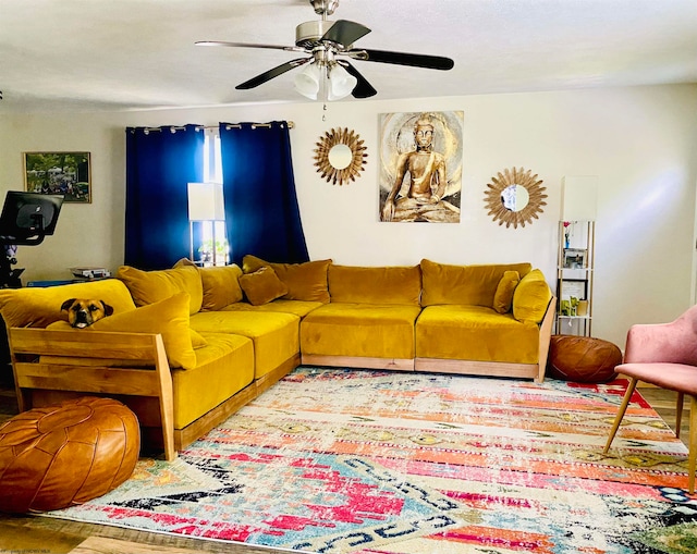 living room with ceiling fan