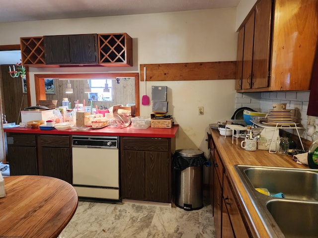 413 Green Acres Cir, Spencer, WV 25276 - kitchen featuring dishwasher, butcher block counters, tasteful backsplash, and a sink