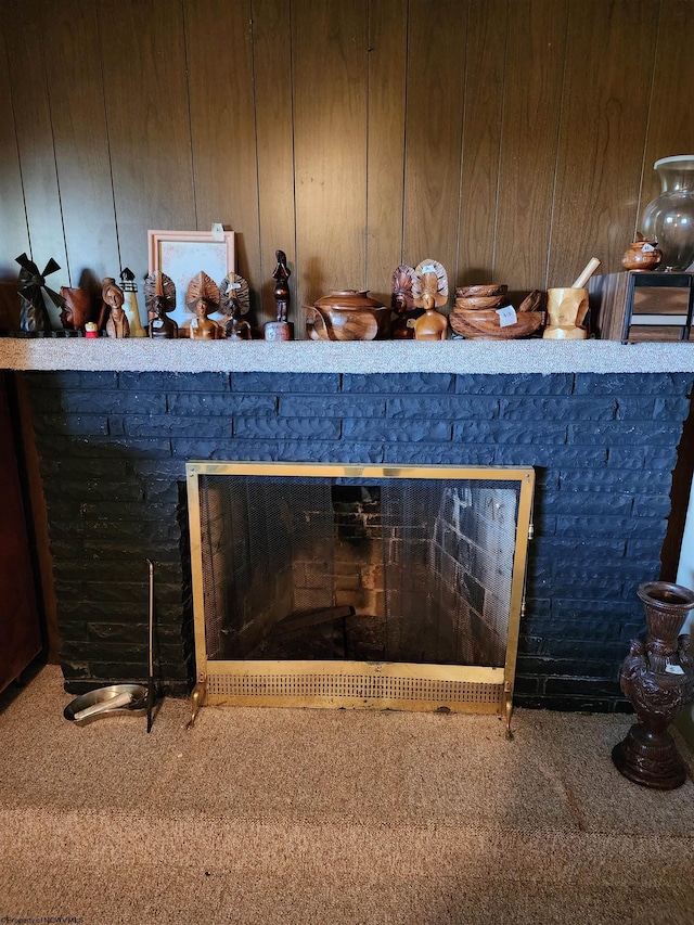 413 Green Acres Cir, Spencer, WV 25276 - interior details featuring wooden walls and carpet flooring
