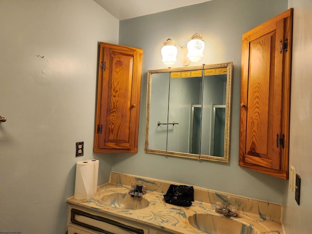 413 Green Acres Cir, Spencer, WV 25276 - bathroom with double vanity, a shower with shower door, and a sink