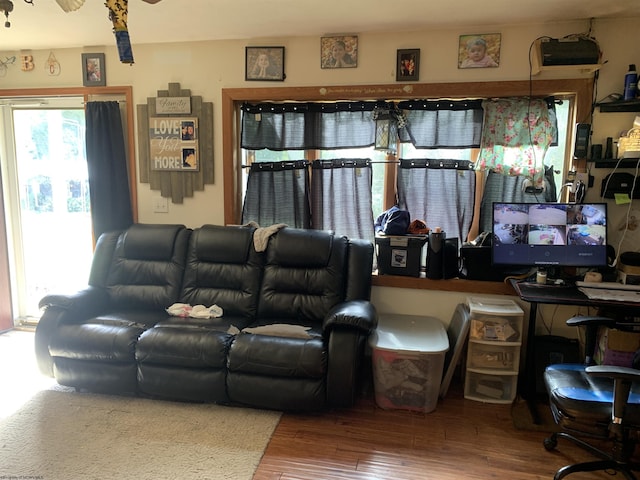 living room with wood finished floors