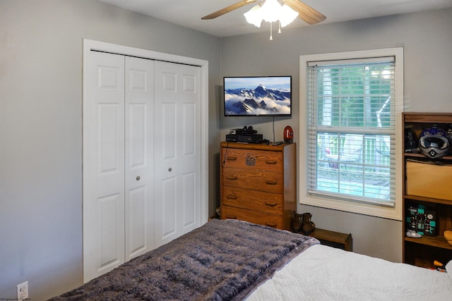 bedroom with a closet and ceiling fan