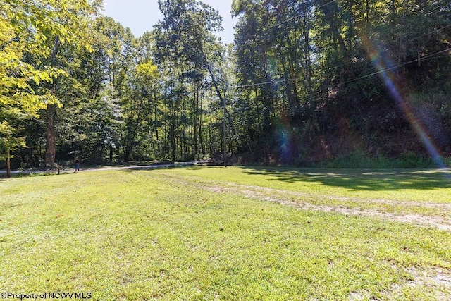 view of yard with a forest view