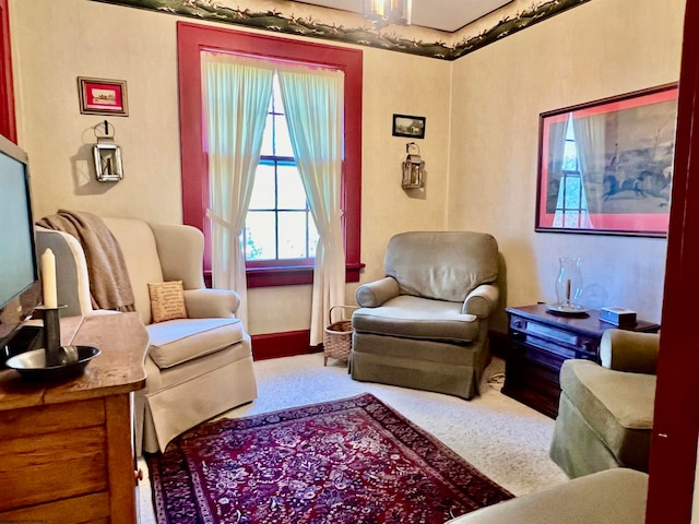 sitting room featuring carpet floors