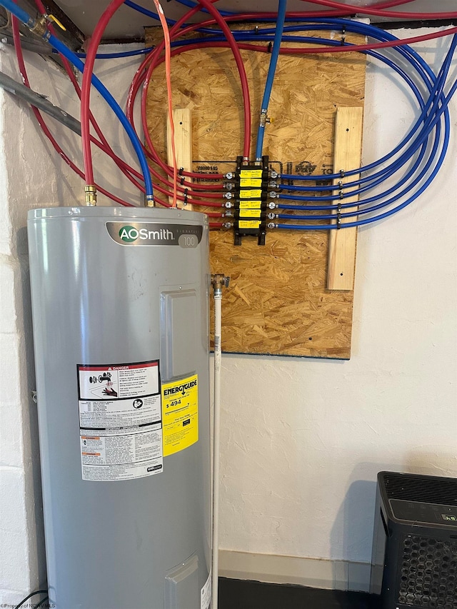 utility room featuring electric water heater