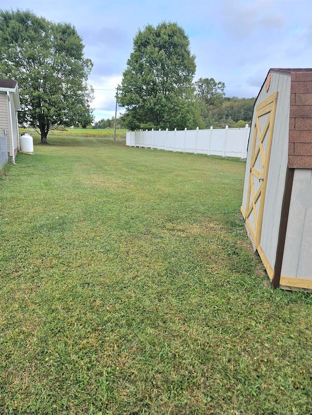 view of yard with a storage unit