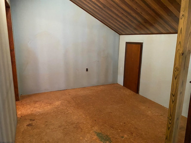 interior space with wooden ceiling and lofted ceiling