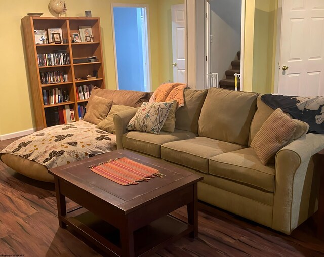 490 Deer Creek Ln, Buckhannon, WV 26201 - living area with stairs, dark wood-type flooring, and baseboards