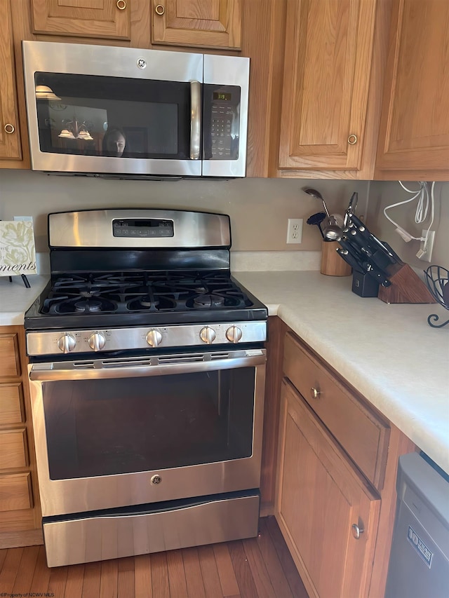 kitchen featuring appliances with stainless steel finishes and wood-type flooring