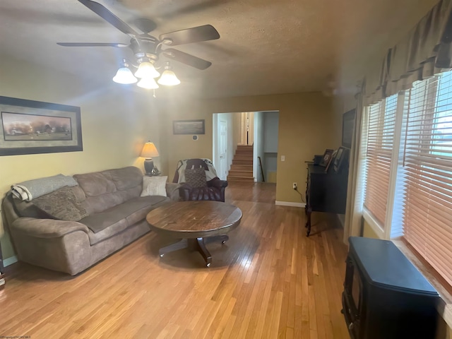 490 Deer Creek Ln, Buckhannon, WV 26201 - living room with stairway, light wood-style floors, baseboards, and ceiling fan