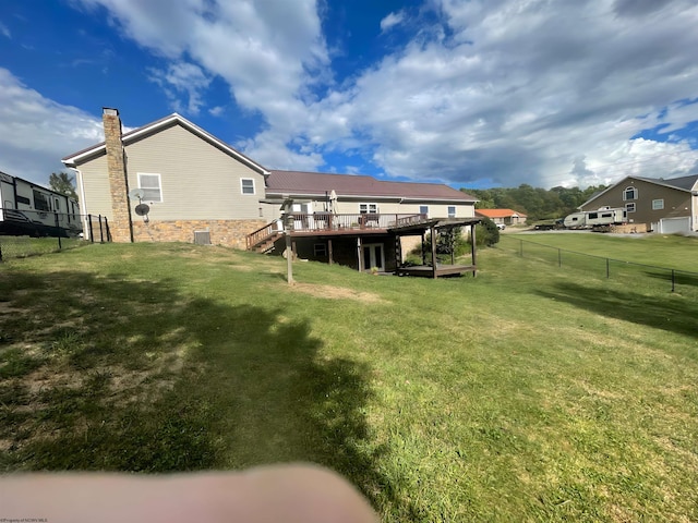 490 Deer Creek Ln, Buckhannon, WV 26201 - rear view of house featuring a yard, fence, a wooden deck, and stairs