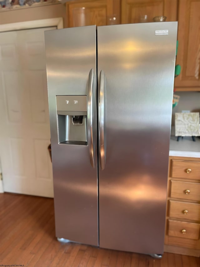 490 Deer Creek Ln, Buckhannon, WV 26201 - kitchen featuring brown cabinets, light countertops, light wood-style flooring, and stainless steel refrigerator with ice dispenser