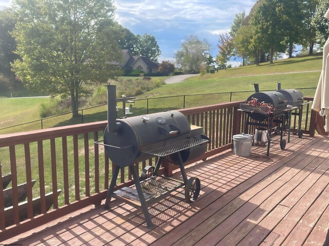490 Deer Creek Ln, Buckhannon, WV 26201 - wooden terrace featuring a yard, grilling area, and fence