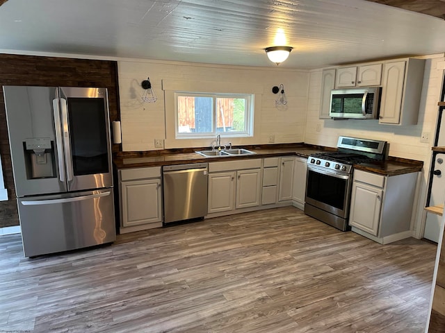 kitchen with light wood-type flooring, sink, and stainless steel appliances