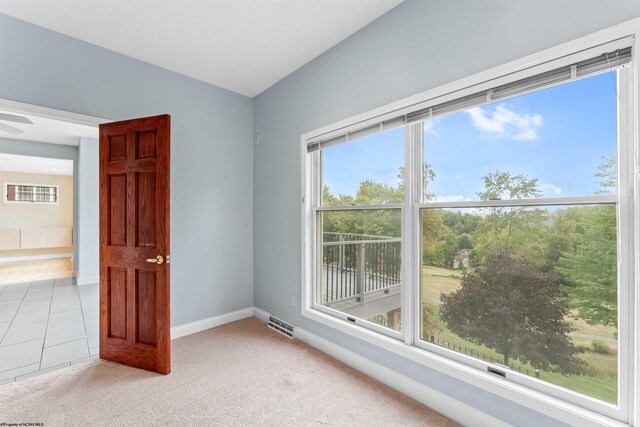 unfurnished room with light carpet