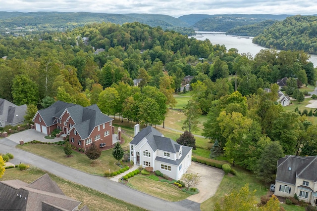 bird's eye view featuring a water view