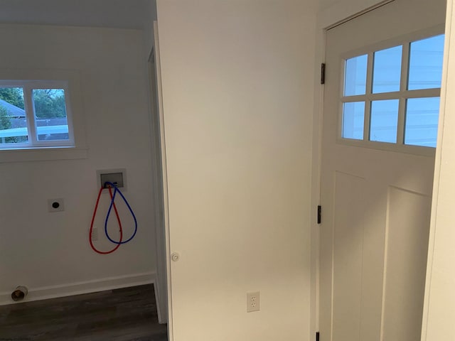 laundry room featuring washer hookup, hookup for an electric dryer, and dark hardwood / wood-style flooring