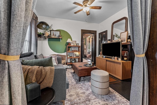 living room with ceiling fan