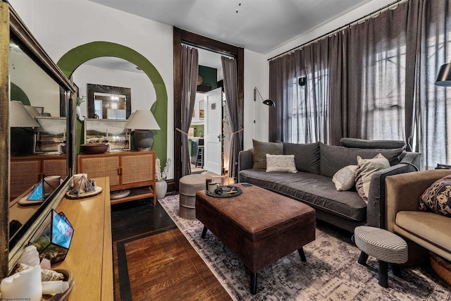 living room featuring dark hardwood / wood-style flooring