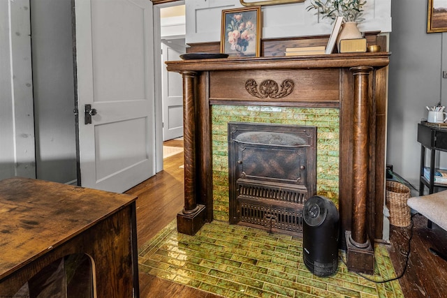 interior space featuring a fireplace and hardwood / wood-style floors