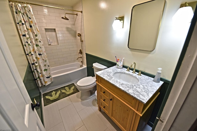 full bathroom with vanity, tile patterned flooring, toilet, and shower / bath combo