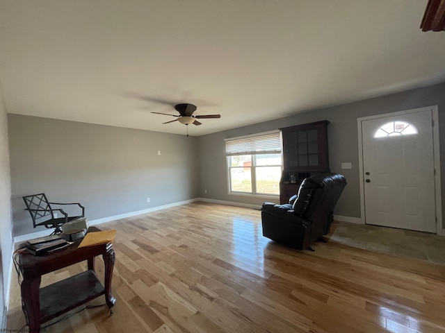 interior space featuring ceiling fan and light hardwood / wood-style floors