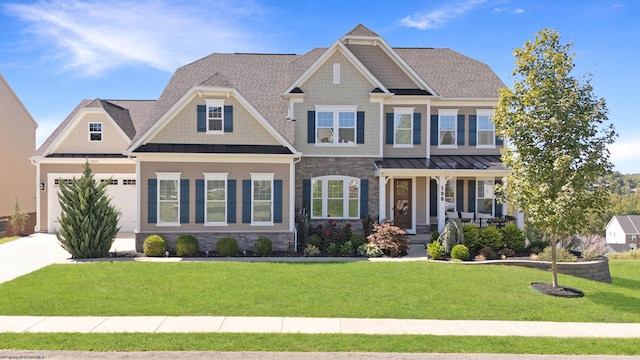 craftsman inspired home with a front yard