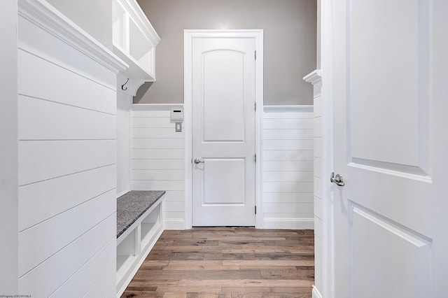 mudroom featuring wood-type flooring