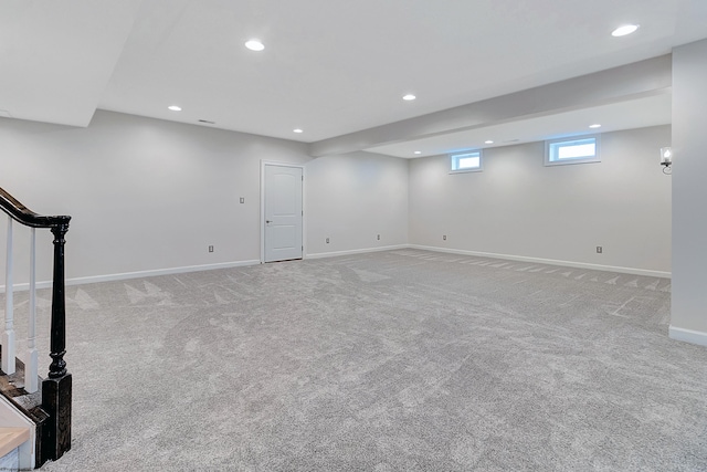 basement with light carpet