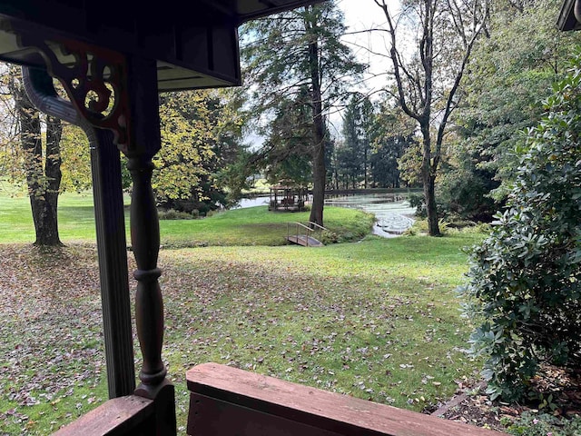 view of yard with a water view