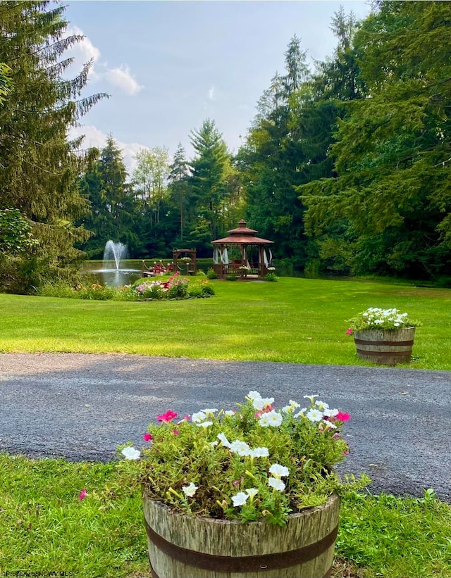 view of community featuring a gazebo and a yard