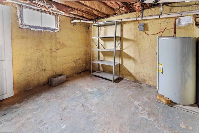 basement featuring water heater