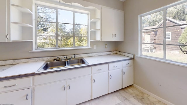 kitchen featuring sink and white cabinetry