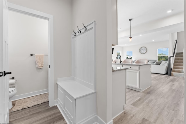 mudroom with light wood-type flooring and sink