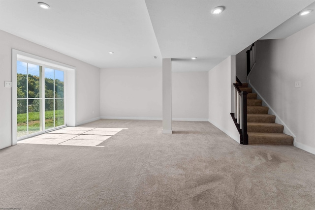 basement with light carpet