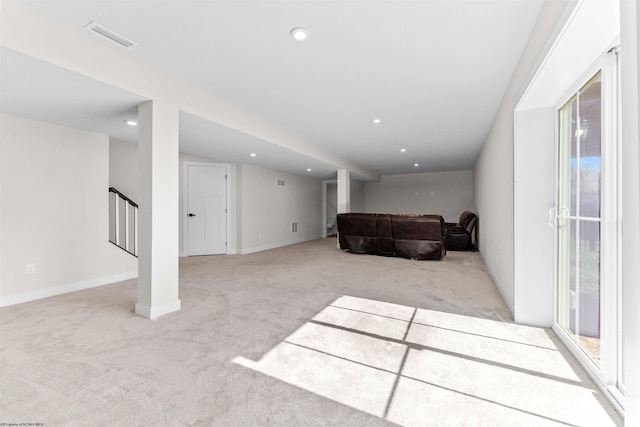 living room with light colored carpet