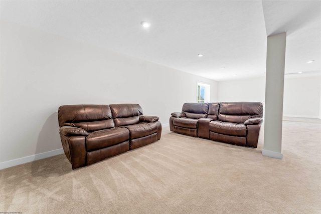 living room featuring light colored carpet