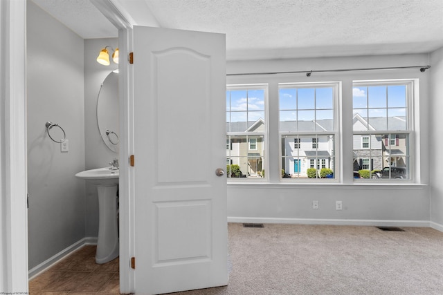 bathroom with sink and a textured ceiling