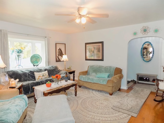 living room with ceiling fan