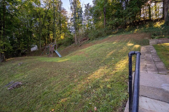 view of yard with a playground