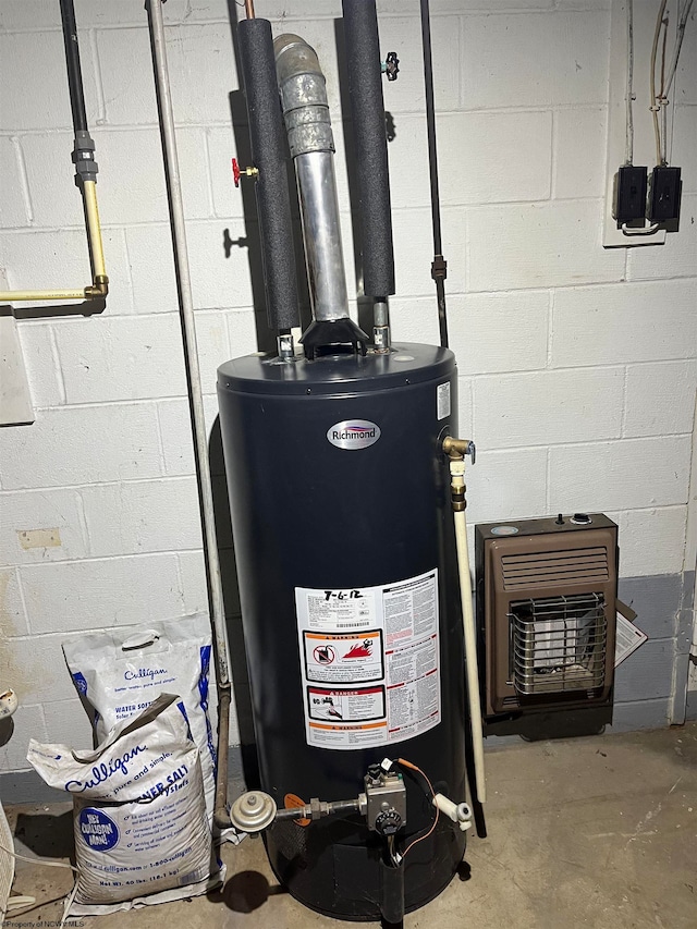 utilities with water heater and heating unit